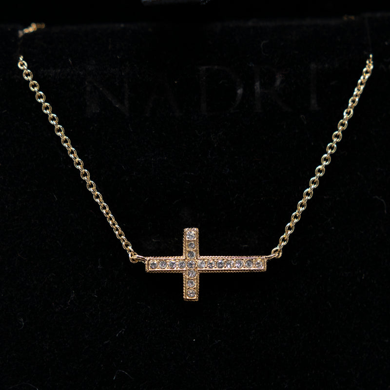 NEW Nadri 14k Yellow Gold Plated Cubic Zirconia Cross Pendant Layering Necklace