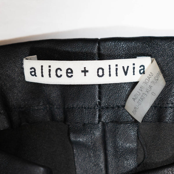 Alice + Olivia Front Zipper Genuine Lamb Leather Skinny Leggings Pants Black 0