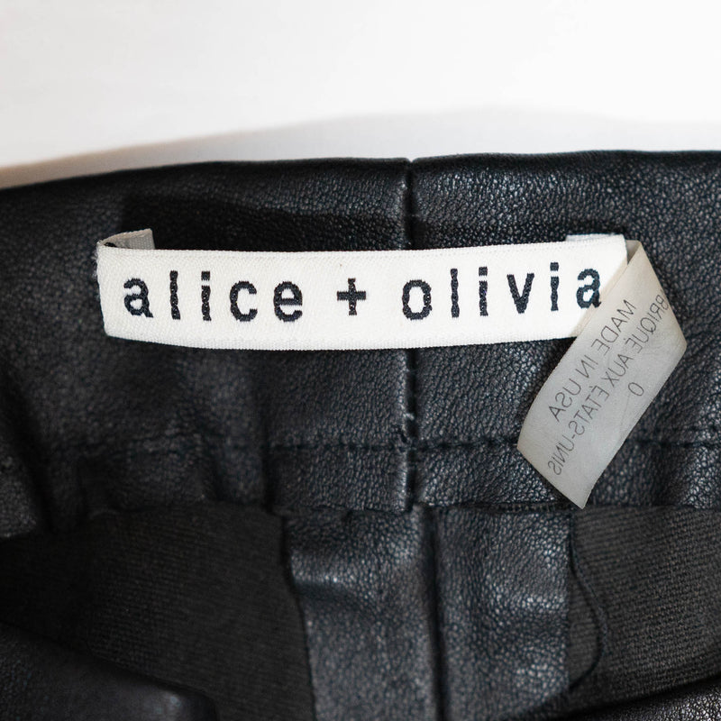 Alice + Olivia Front Zipper Genuine Lamb Leather Skinny Leggings Pants Black 0