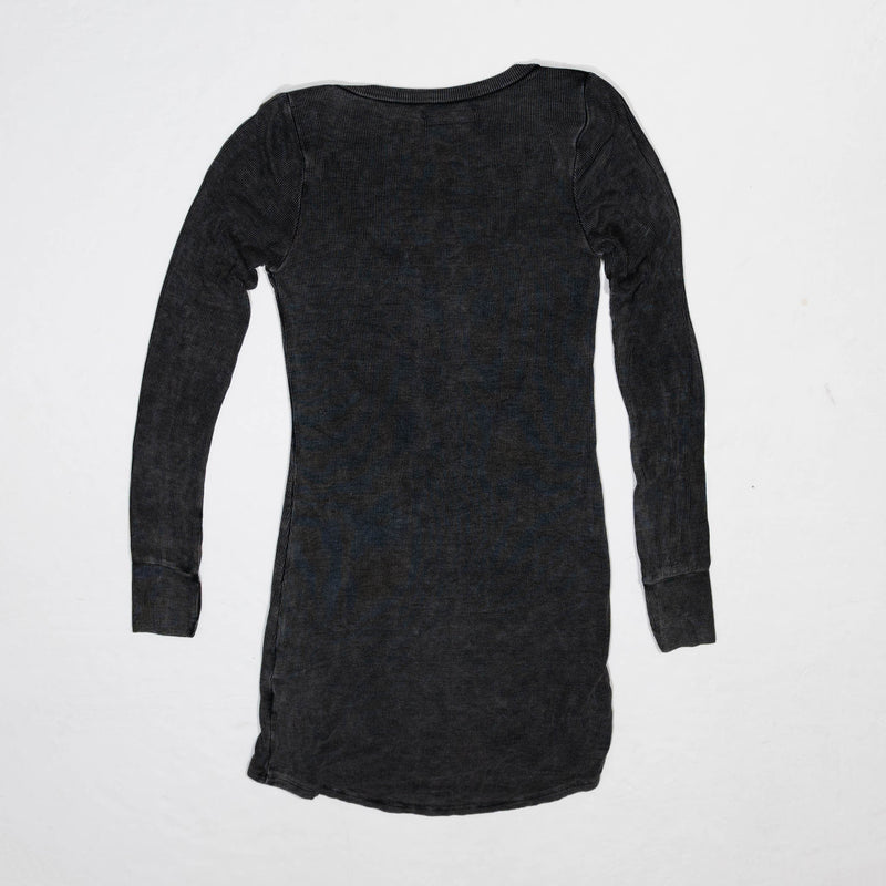 Michael Lauren Giller Ribbed Long Sleeve Henley Pullover Mini Dress Black Acid 