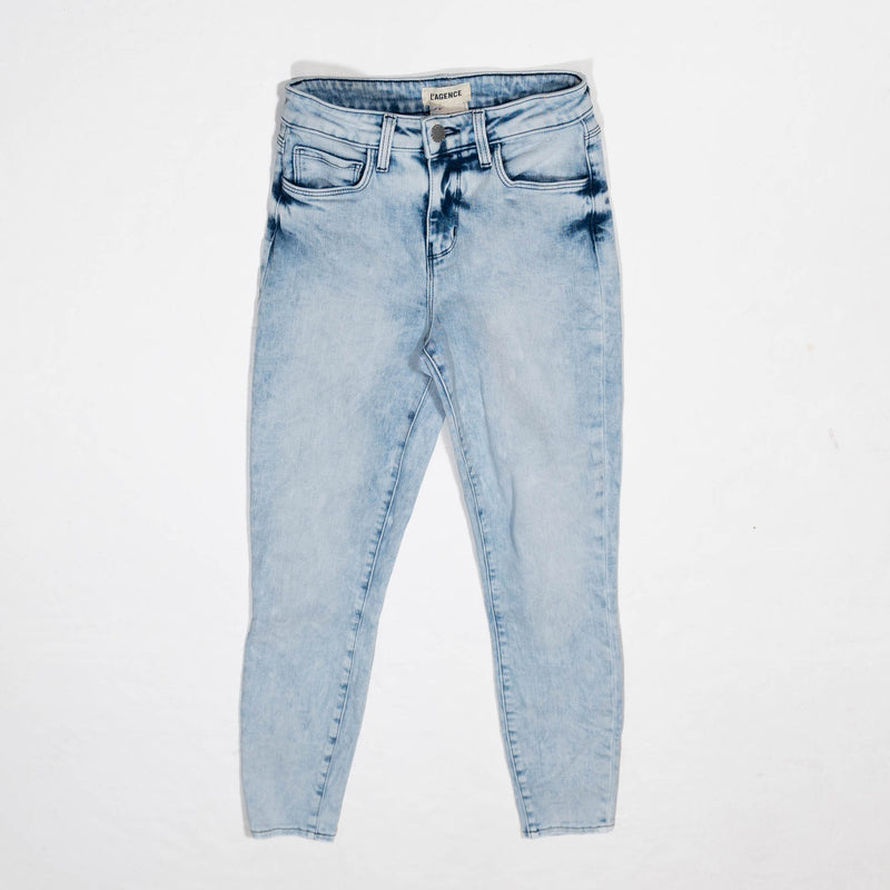 L'Agence Margot High Rise Skinny Cotton Stretch Denim Jeans Celestial Bleached