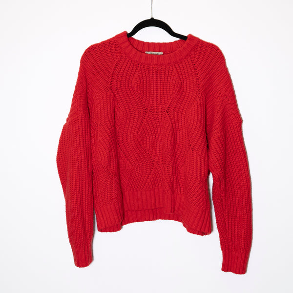 Madewell Everett Rib-Play Wool Alpaca Blend Knit Stretch Pullover Sweater Red L