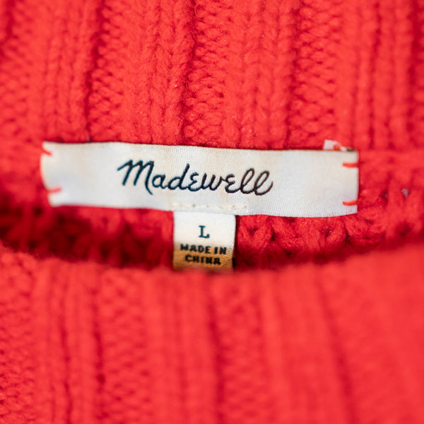 Madewell Everett Rib-Play Wool Alpaca Blend Knit Stretch Pullover Sweater Red L