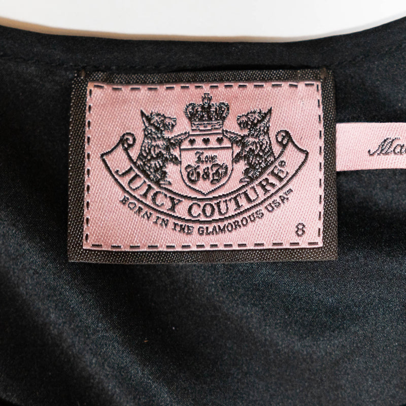 Juicy Couture Silk Chiffon Semi Sheer Lace Sleeveless Pullover Mini Dress Black