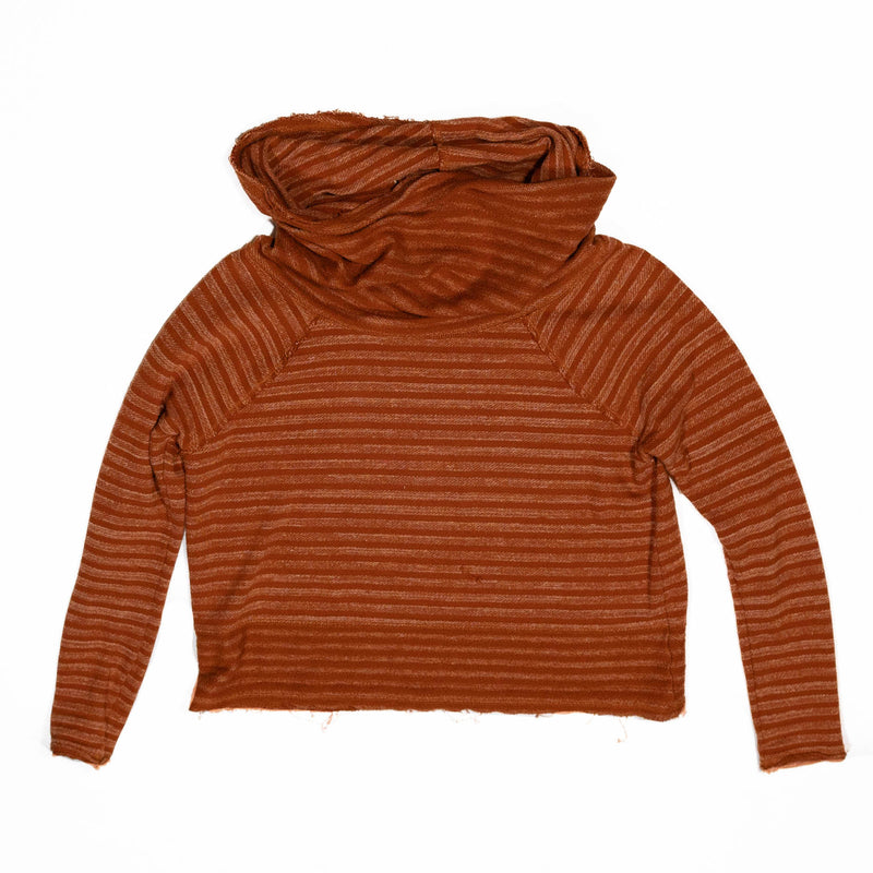 Free People Cotton Knit Striped Print Slouchy Turtleneck Pullover Sweater Orange