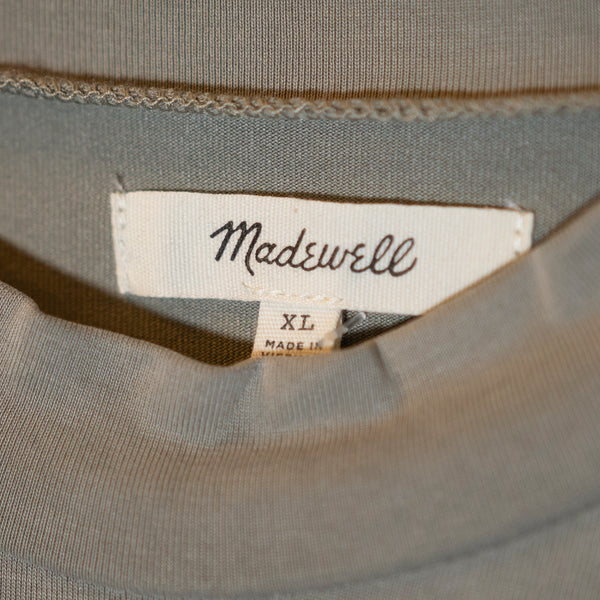 NEW Madewell Sandwashed Mockneck Long Sleeve Ultra Soft Tee Shirt Green XL