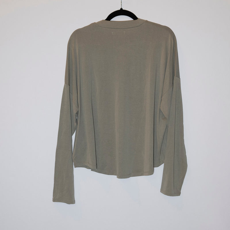 NEW Madewell Sandwashed Mockneck Long Sleeve Ultra Soft Tee Shirt Green XL