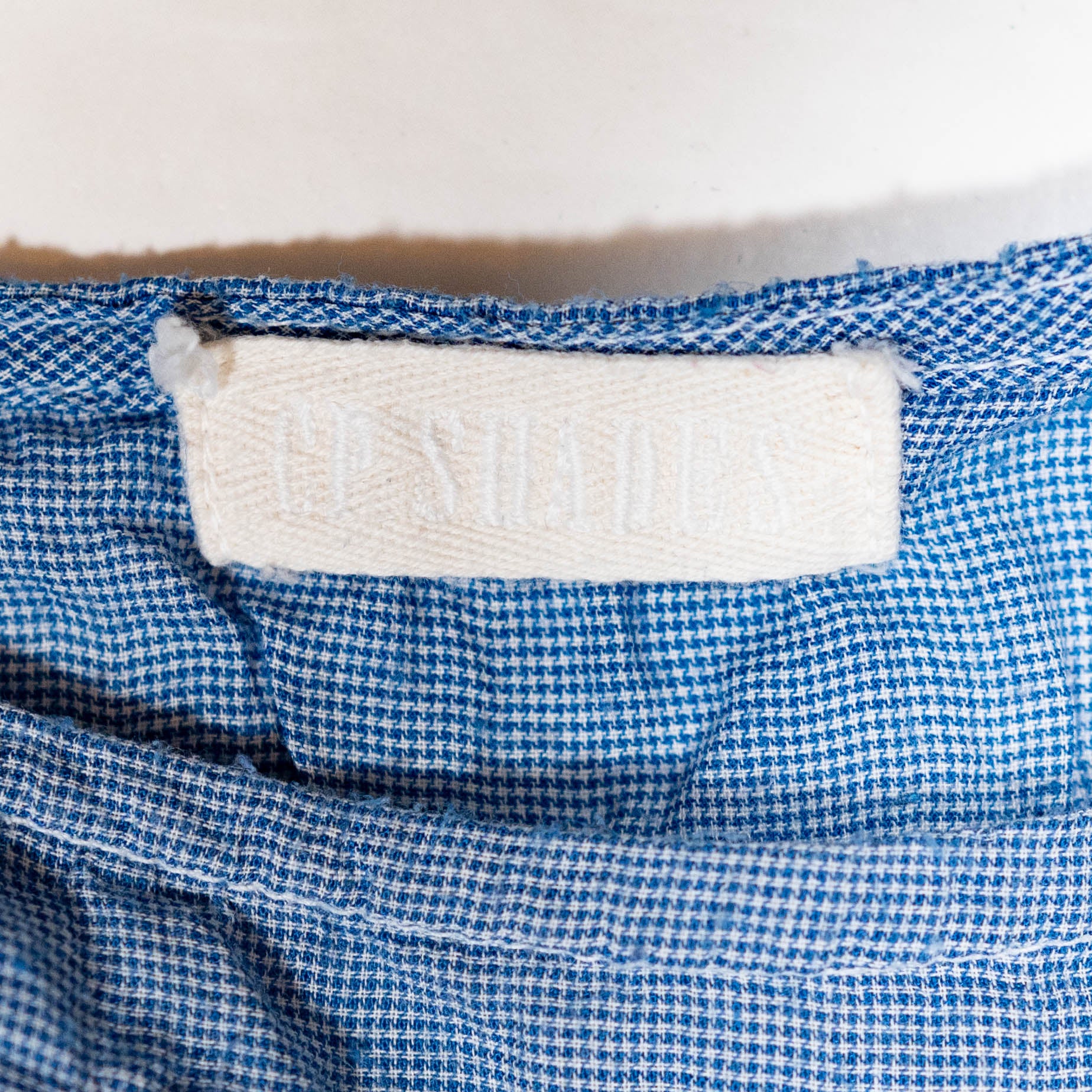 CP Shades Cotton Silk Lightweight Oversize Short Sleeve Blue Microplaid Blouse