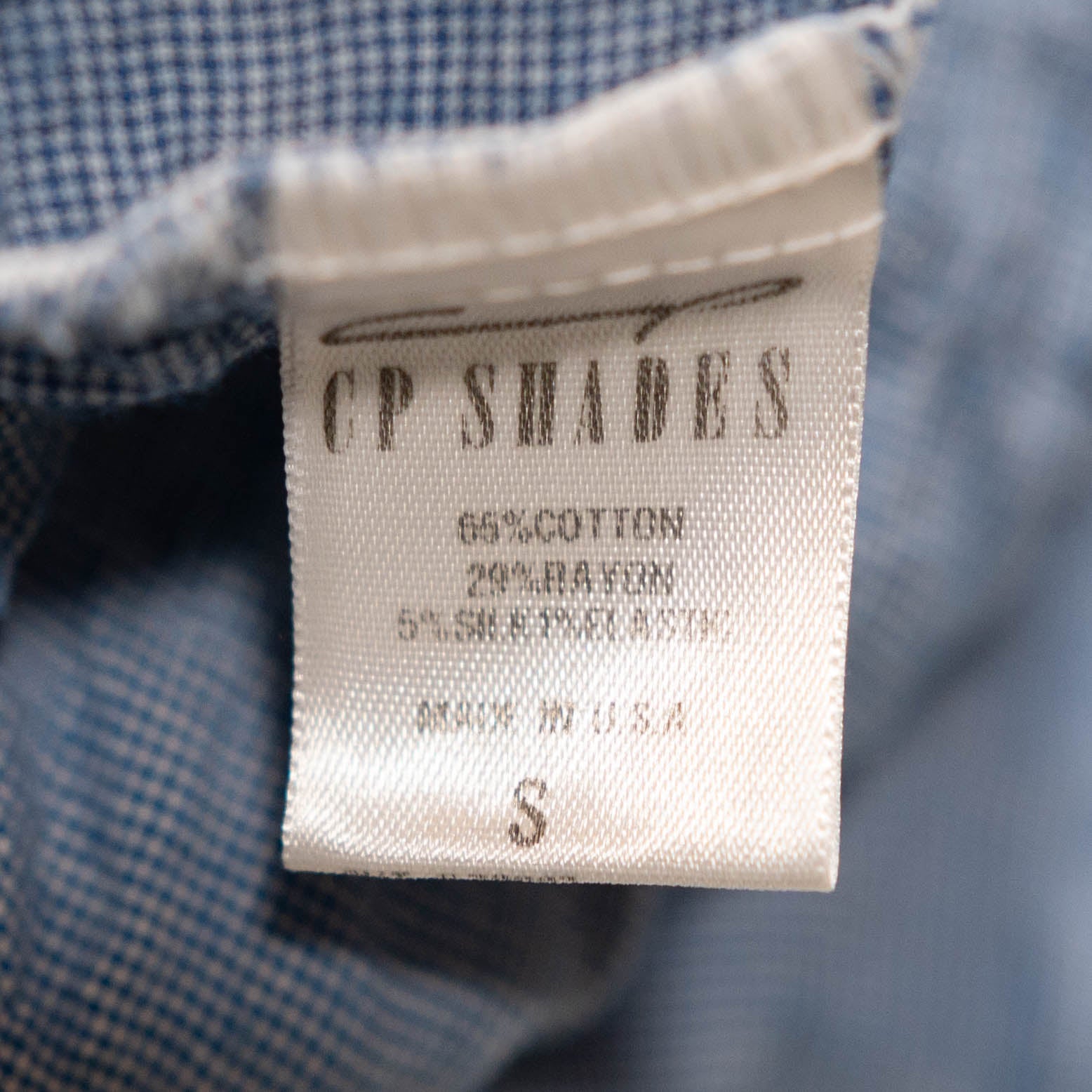 CP Shades Cotton Silk Lightweight Oversize Short Sleeve Blue Microplaid Blouse