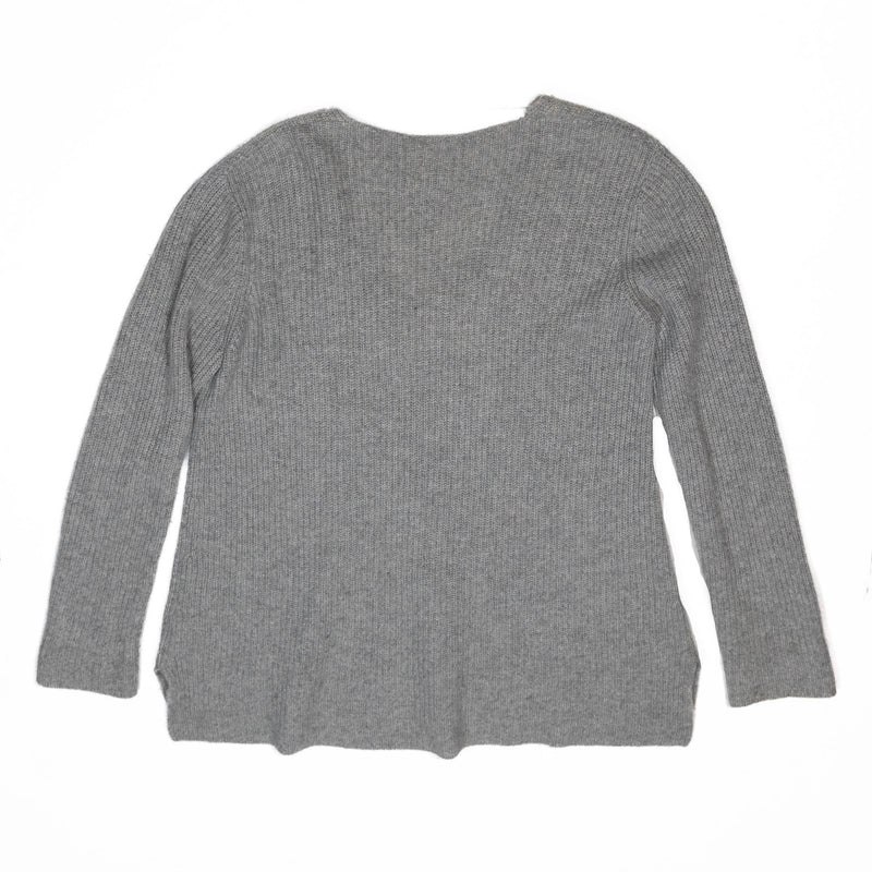 Vince 100% Cashmere Ultra Soft Knit Rib V Neck Long Sleeve Pullover Sweater Gray