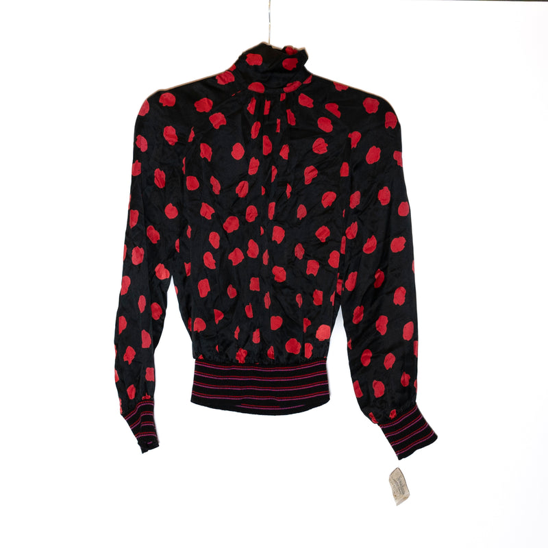 NEW Emanuel Ungaro Parallele Paris Vintage Silk Satin Red Black Polka Dot Blouse