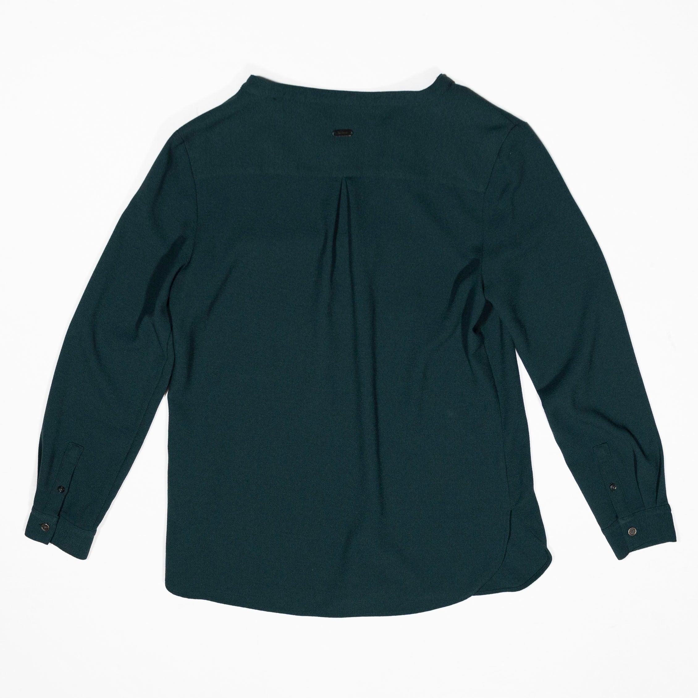 Barbour Galloway Collarless Button Down Crepe Stretch Long Sleeve Blouse Shirt