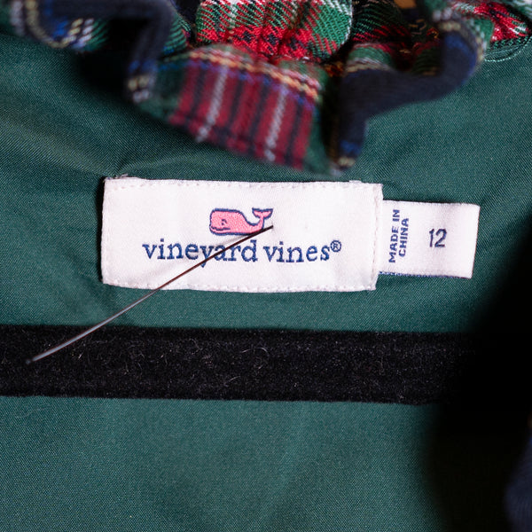 Vineyard Vines Holiday Tartan Plaid Print Ruffle V Neck Sleeveless Shift Dress