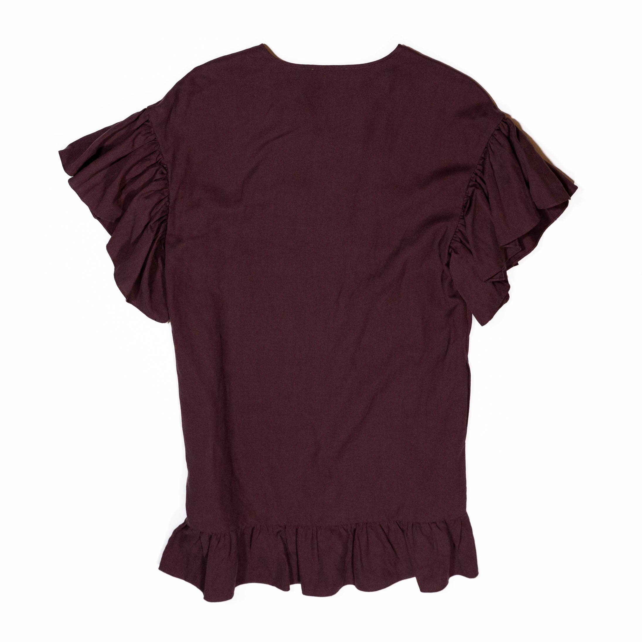 Ulla Johnson Marianne Lace Up Linen Cotton Ruffle Hem Pullover Mini Dress Mauve