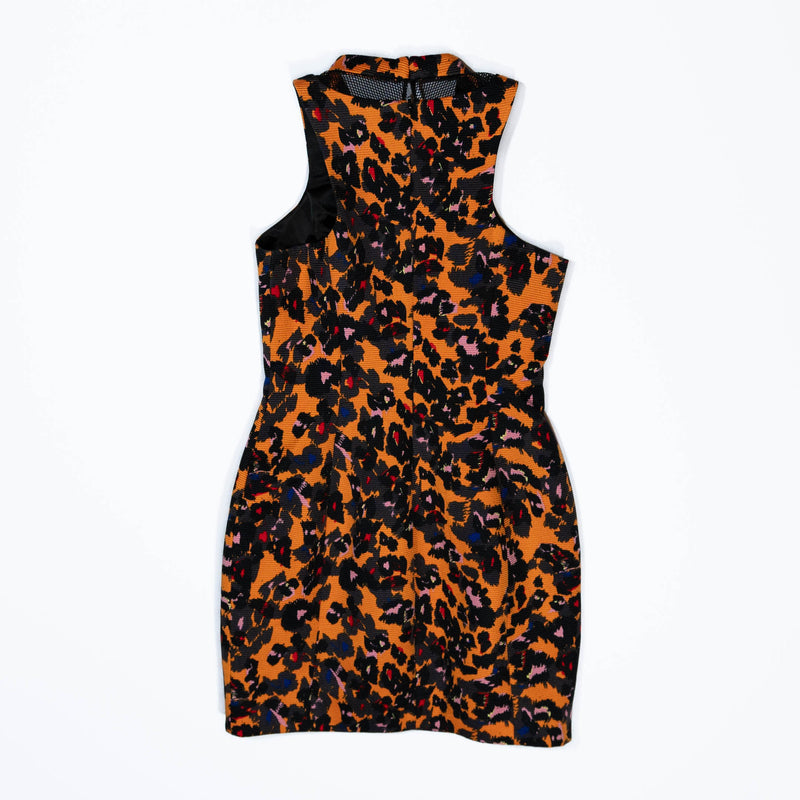 Camilla And Marc Evocateur Orange Leopard Floral Print Mesh Panel Sheath Dress 4