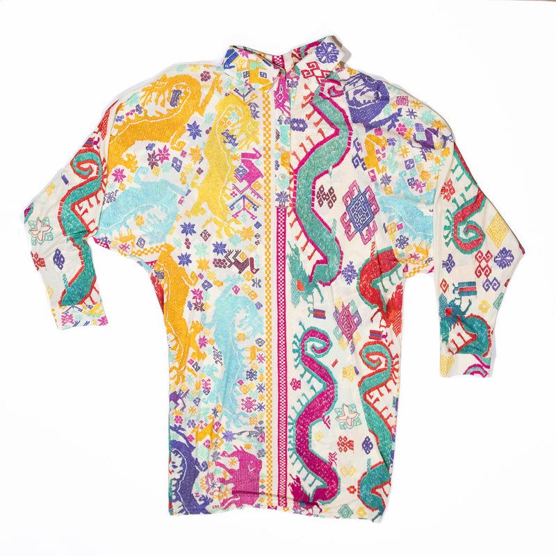 Etro Made In Italy Paisley Embroidered Multicolor Print Mini Shirt Dress L