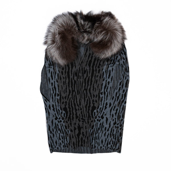 Kobi Halperin Colene Wool Blend Genuine Silver Fox Fur Trim Sleeveless Sweater
