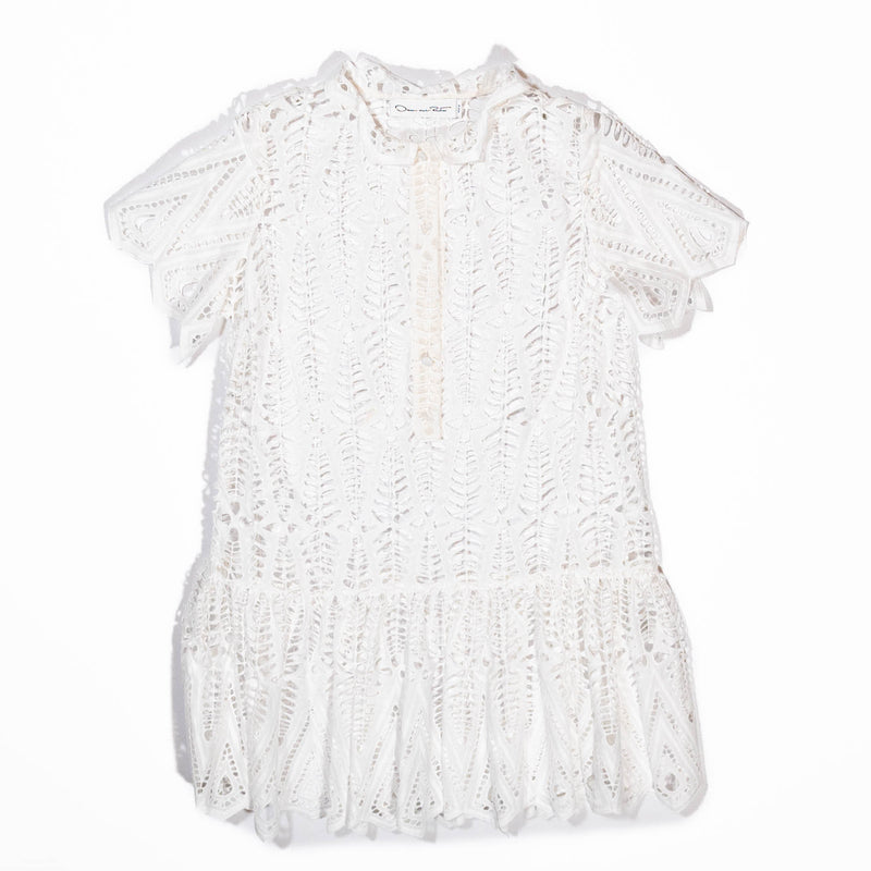 NEW Oscar De La Renta Made In Italy Cotton Lace Crochet Sheer Pullover Day Dress