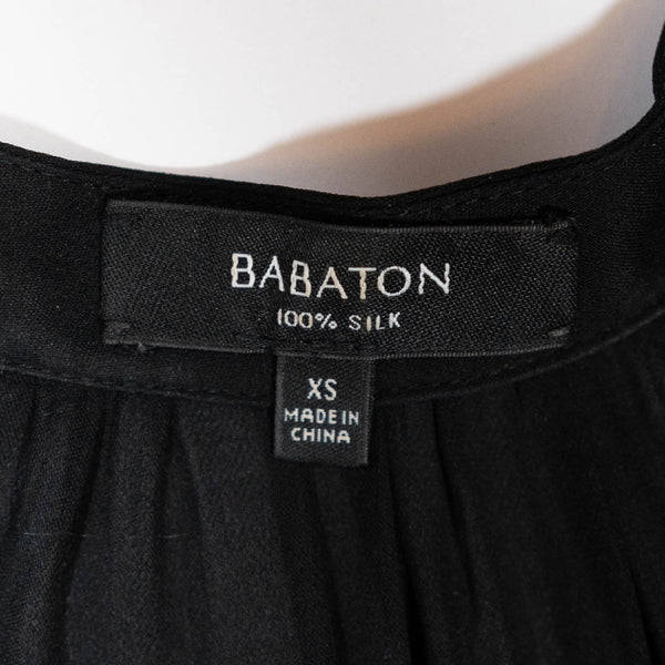 Babaton Aritzia Bennett Silk Chiffon 3/4 Sleeve Pullover Mini Dress Black XS