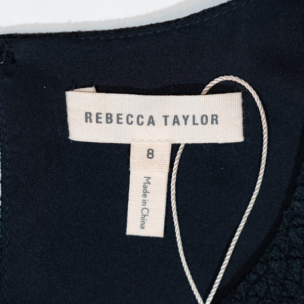 Rebecca Taylor Stretch Textured Sleeveless Open Back Ruffle Mini Dress Navy Blue