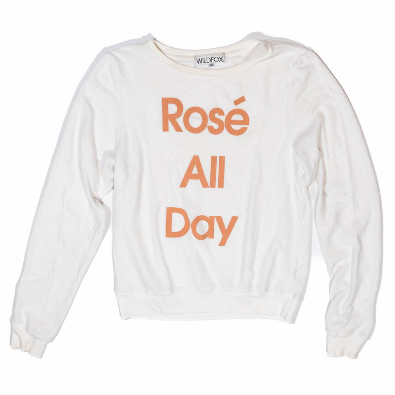 Wildfox Rose All Day Graphic Print Fuzzy Teddy Crew Neck Long Sleeve Sweater XS