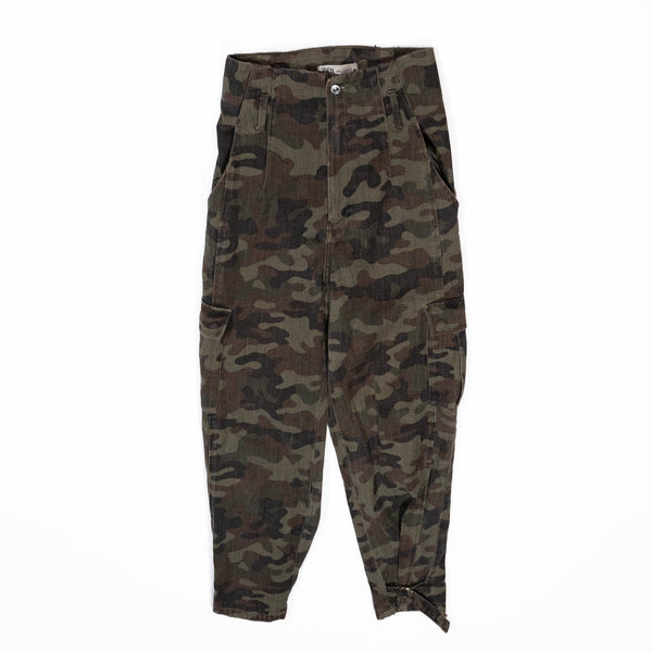 Zara Cotton Cargo Army Camouflage Print Pattern High Waisted Tapered Leg Pants