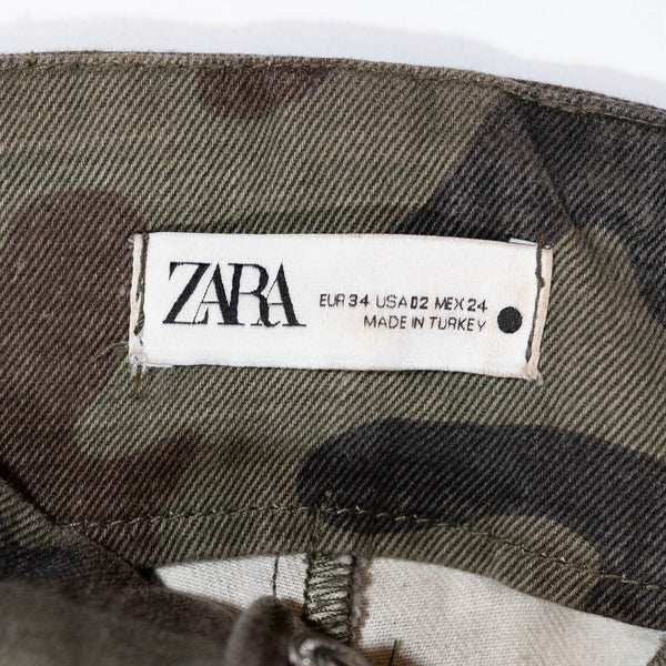 Zara Cotton Cargo Army Camouflage Print Pattern High Waisted Tapered Leg Pants