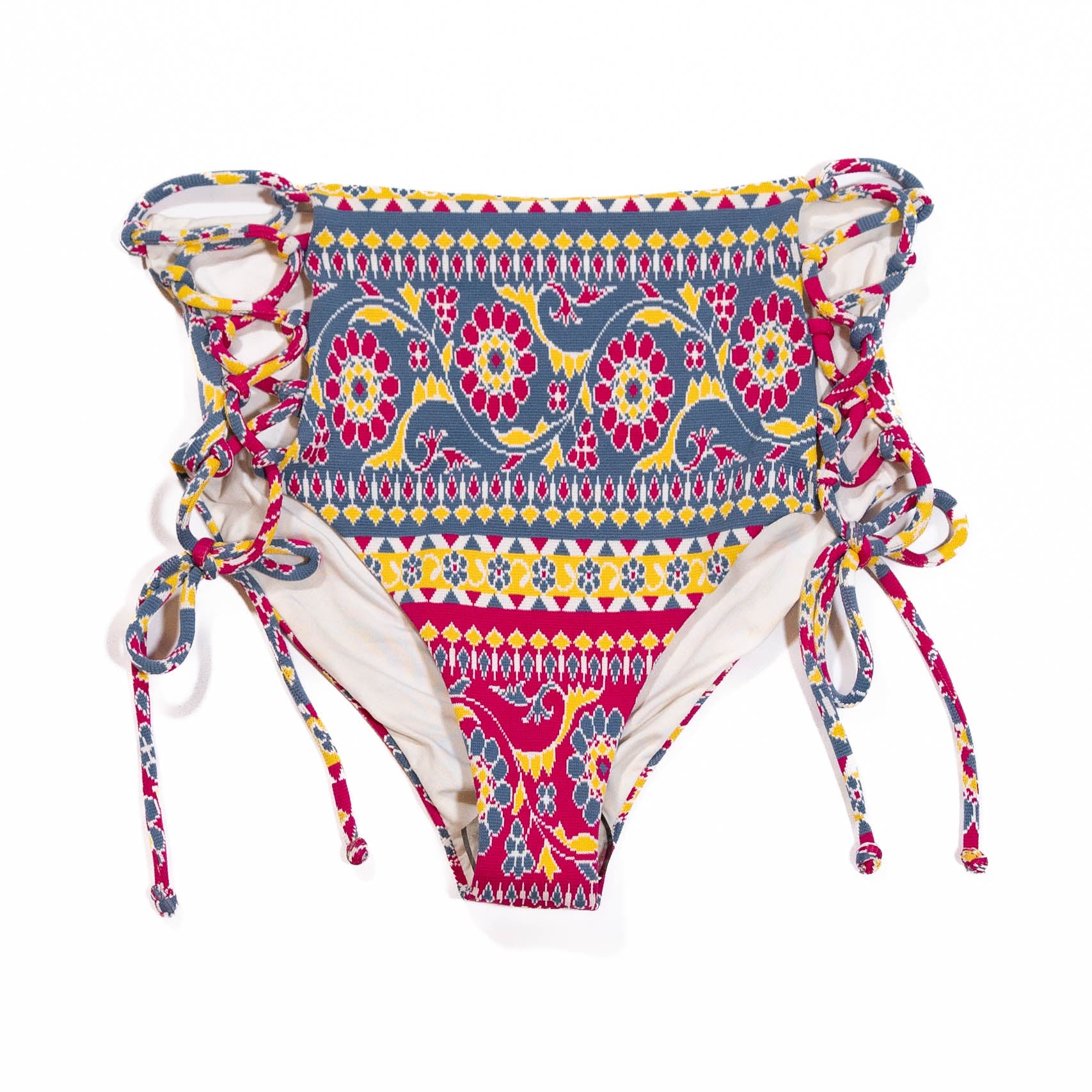 NEW SOAH Soul Of A Hippie Ivy High Waisted Lace Up Swim Bikini Bottom Flora M