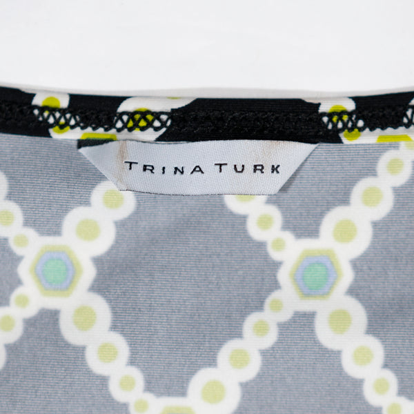 Trina Turk Stretch Knit Multi Color Print Pattern Scoop Neck Blouse Shirt Top