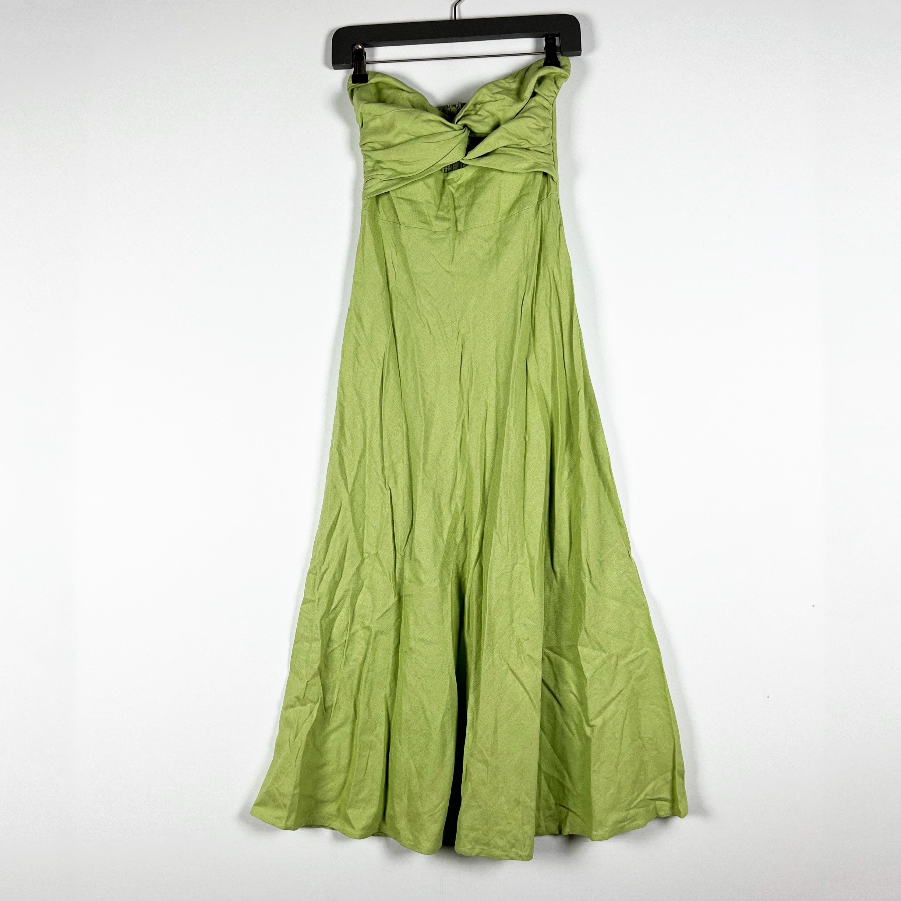 Petal & Pup Rosetta Cotton Linen Woven Strapless A Line Midi Dress Olive Green 2