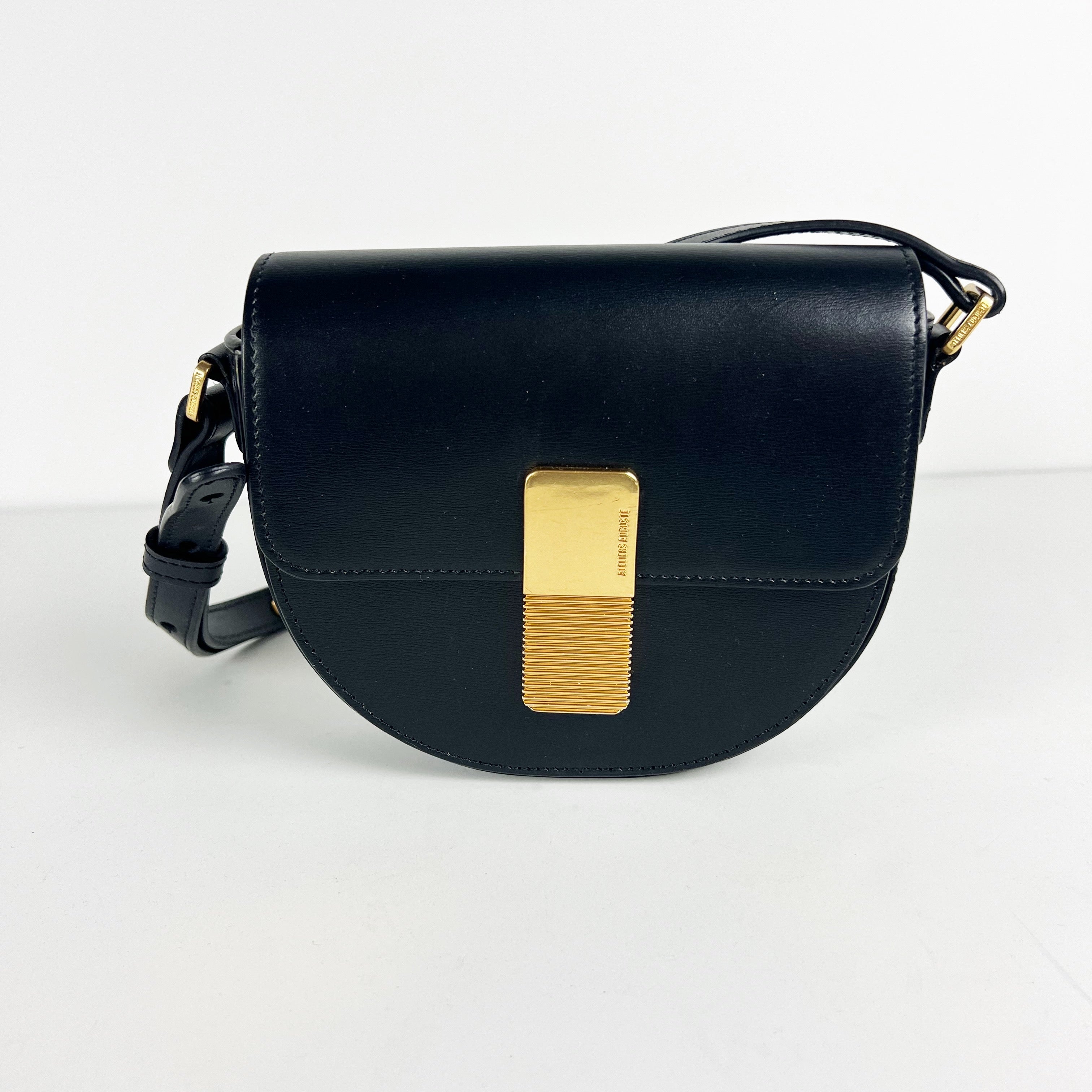 NEW Ateliers Auguste Sully Gold Edition Black Box Leather Crossbody Purse Bag