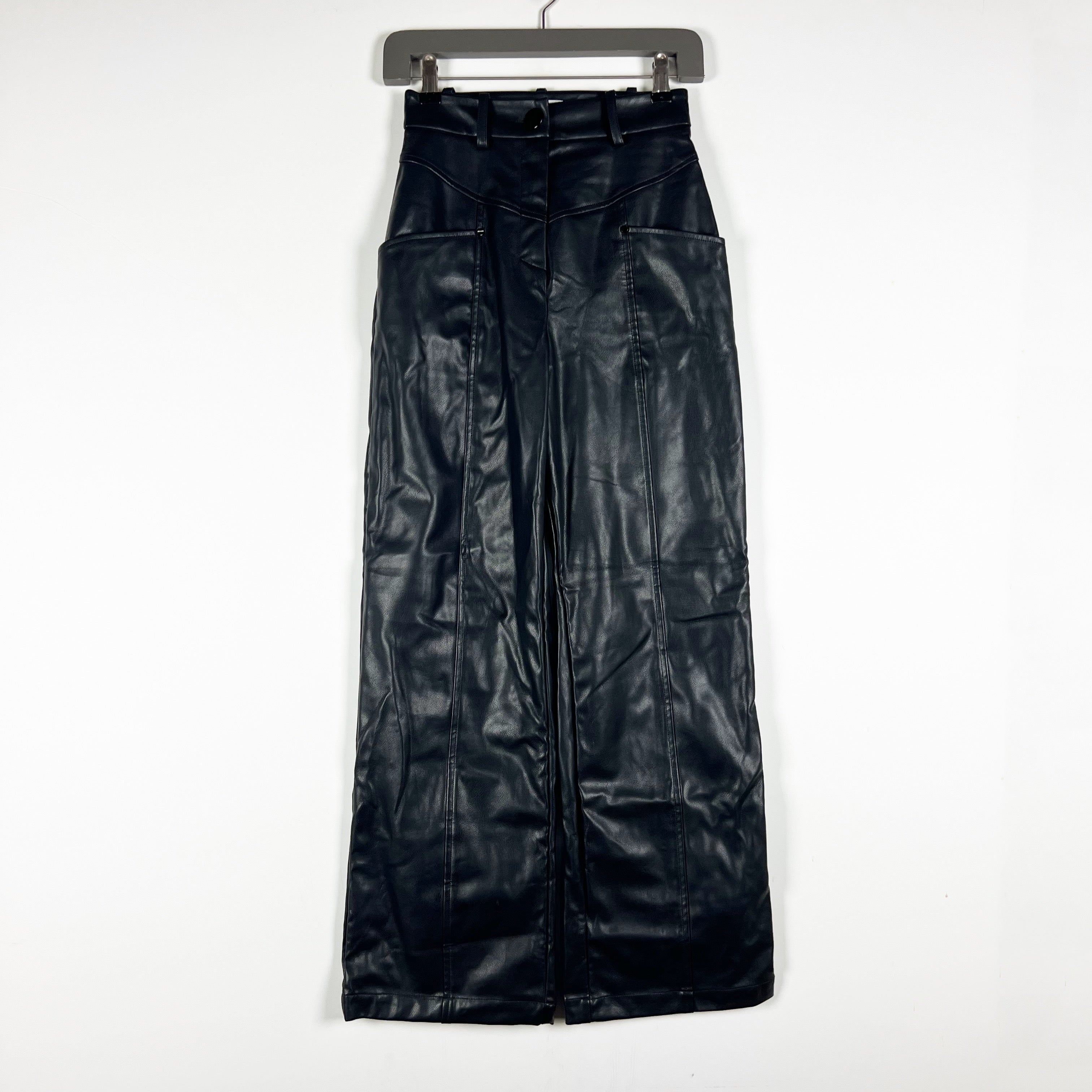 Lovers And Friends Faux Vegan Leather Wide Leg Trouser Pants Multi Black XXS