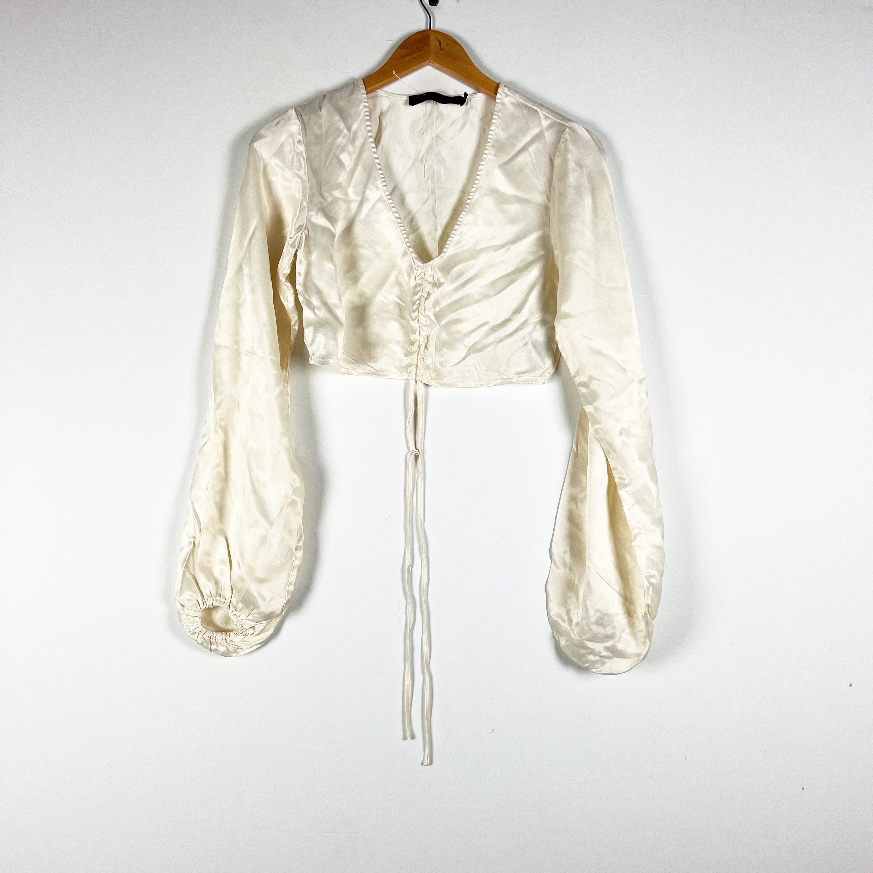 House Of Harlow 1960 x Revolve Averie Satin Ruched Satin Crop Top Blouse Ivory