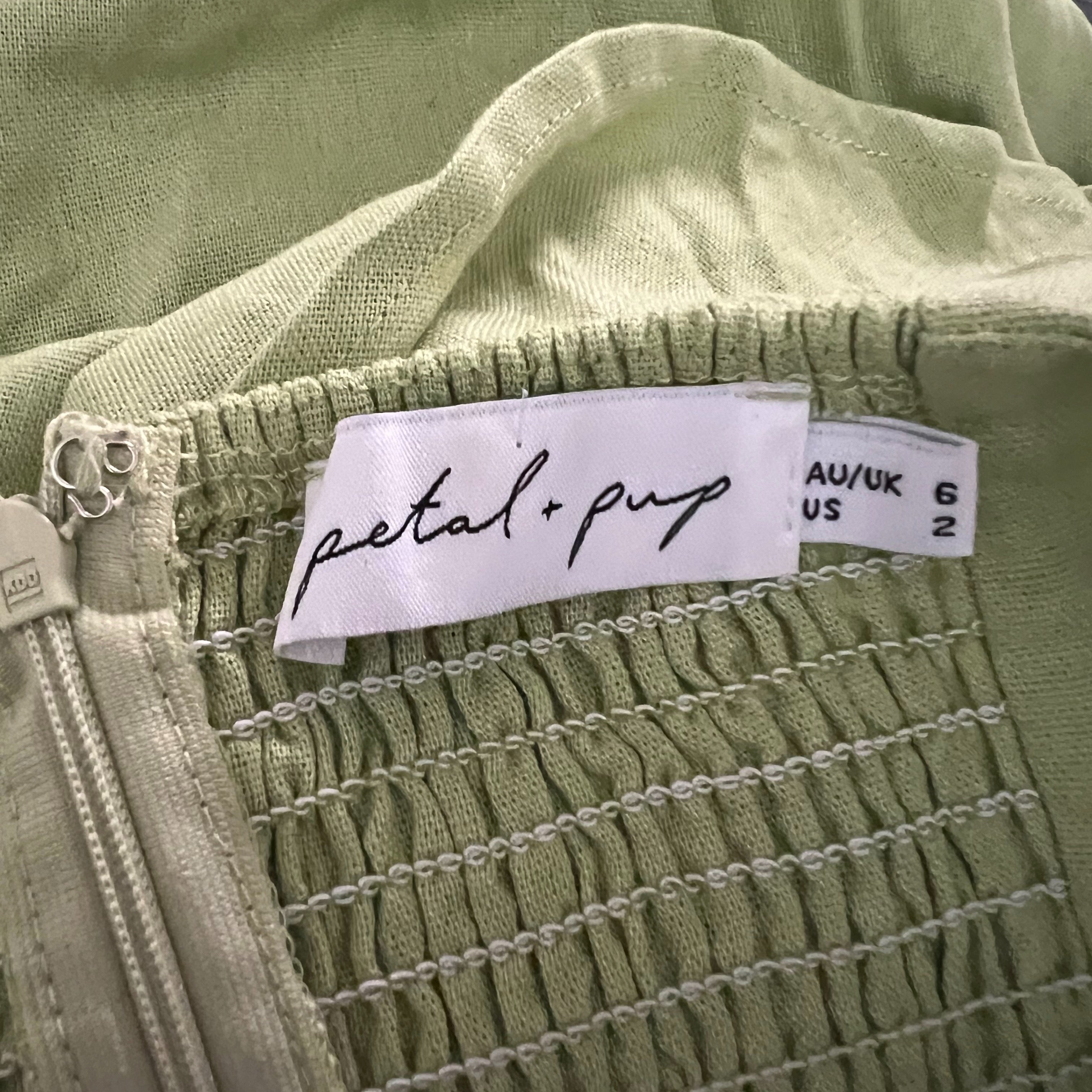 Petal & Pup Rosetta Cotton Linen Woven Strapless A Line Midi Dress Olive Green 2