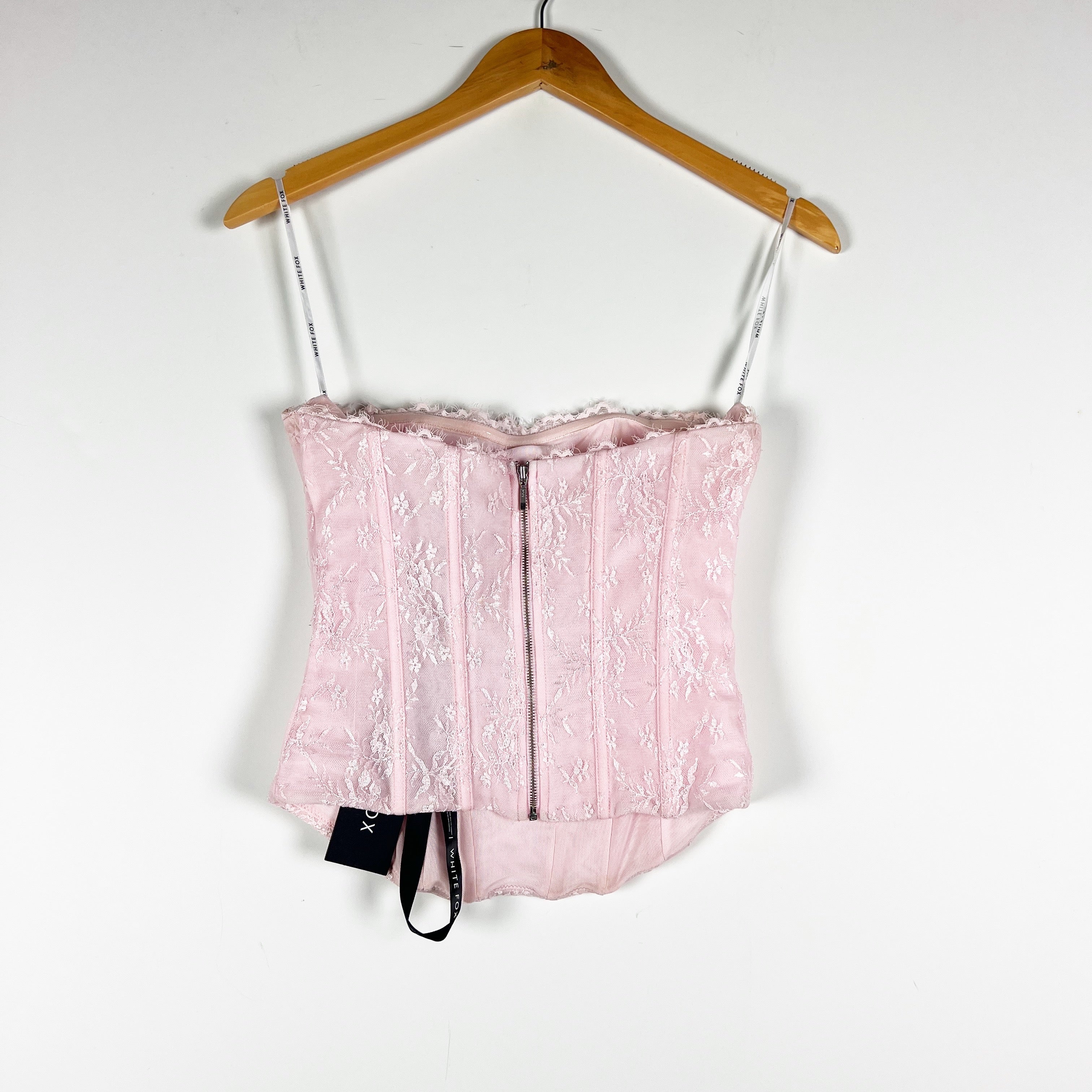 NEW White Fox The Old Days Strapless Bustier Lace Crystal Jewel Heart Baby Pink