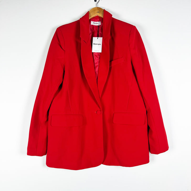 NEW Showpo Michelle Oversized Plunge Neck Button Up Blazer Jacket Red 2