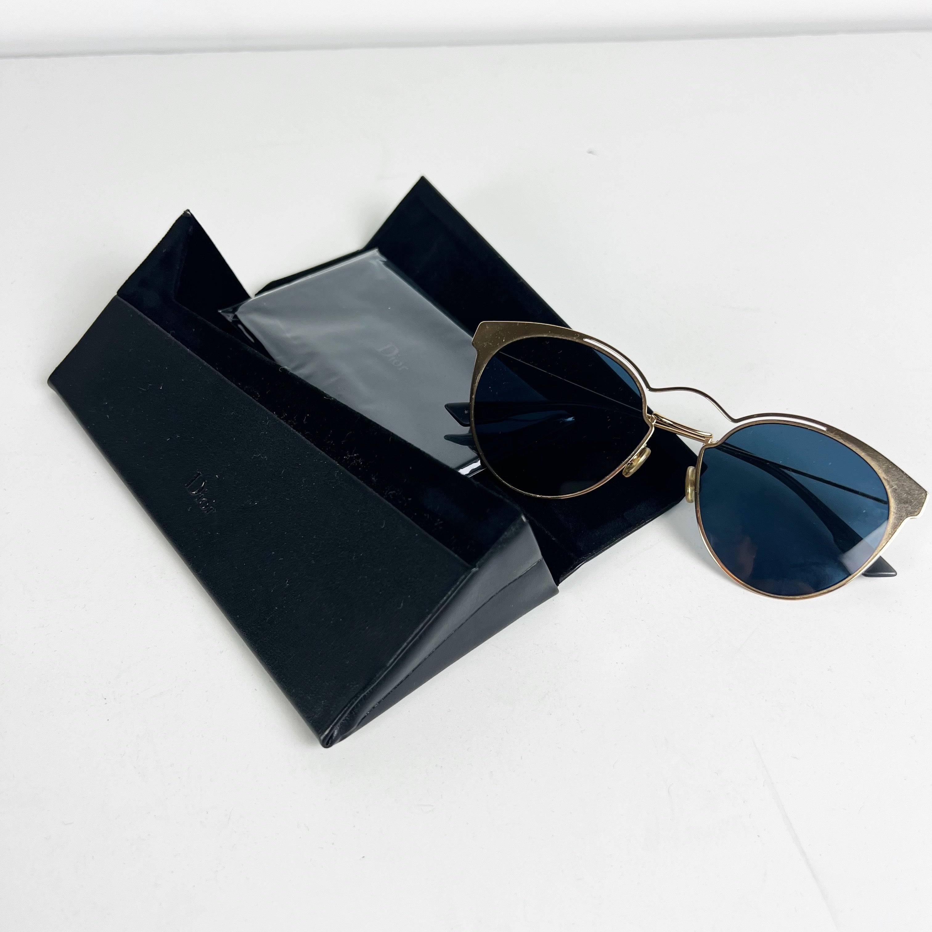 Christian Dior Women's Nebula Cat Eye Round Lenses Blue Gold Sunglasses
