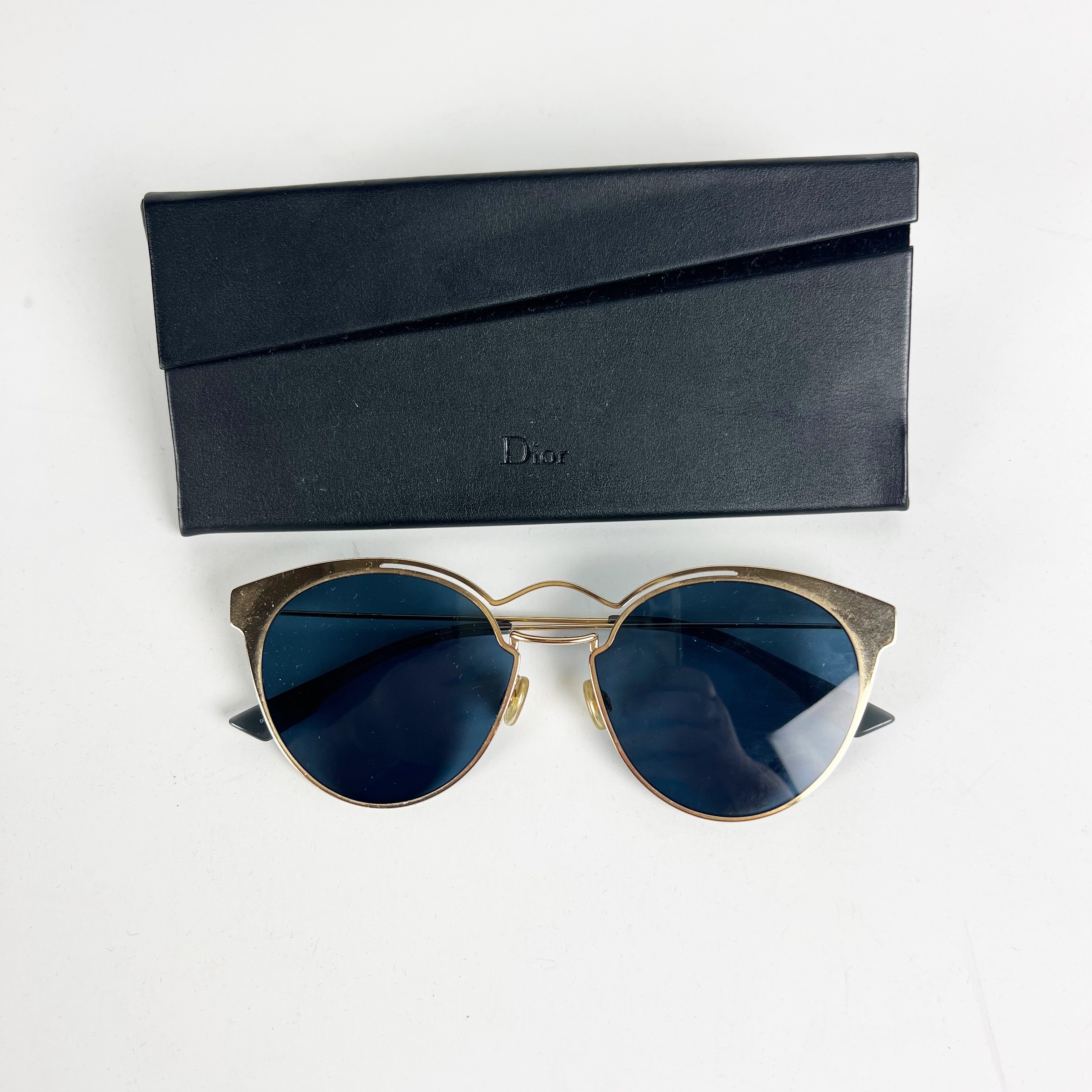 Christian Dior Women's Nebula Cat Eye Round Lenses Blue Gold Sunglasses
