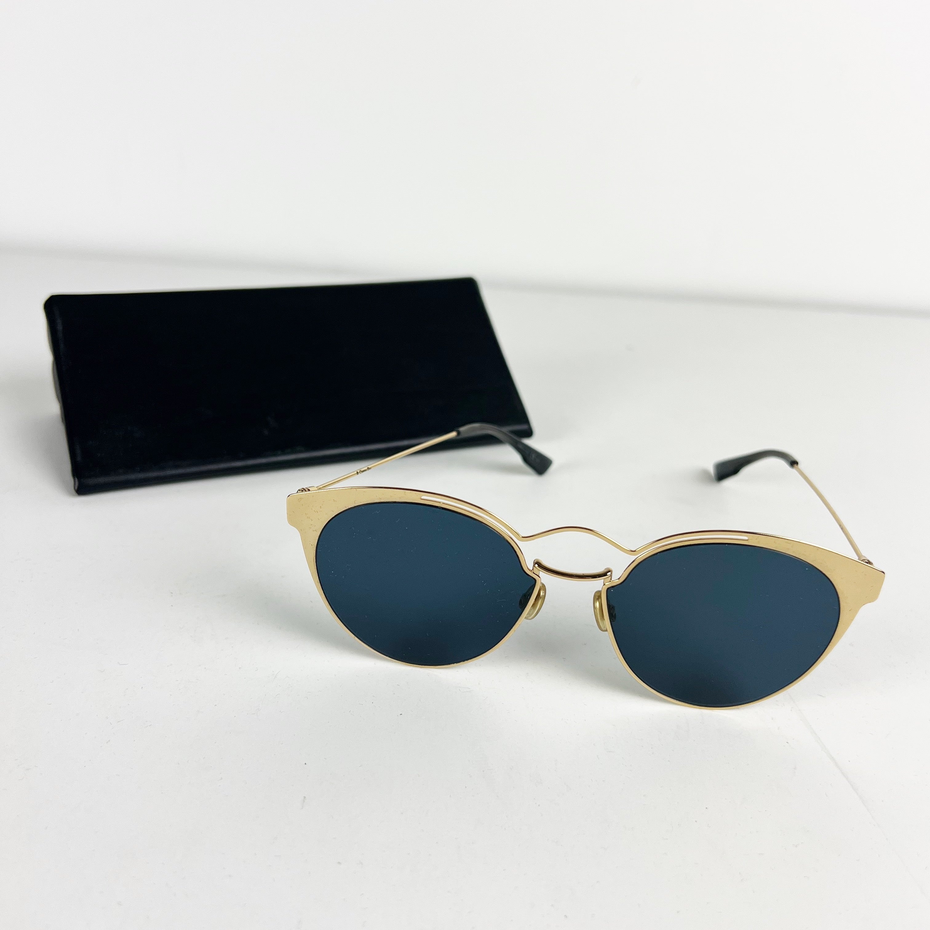 Christian Dior Women's Nebula Cat Eye Round Lenses Blue Gold Sunglasses