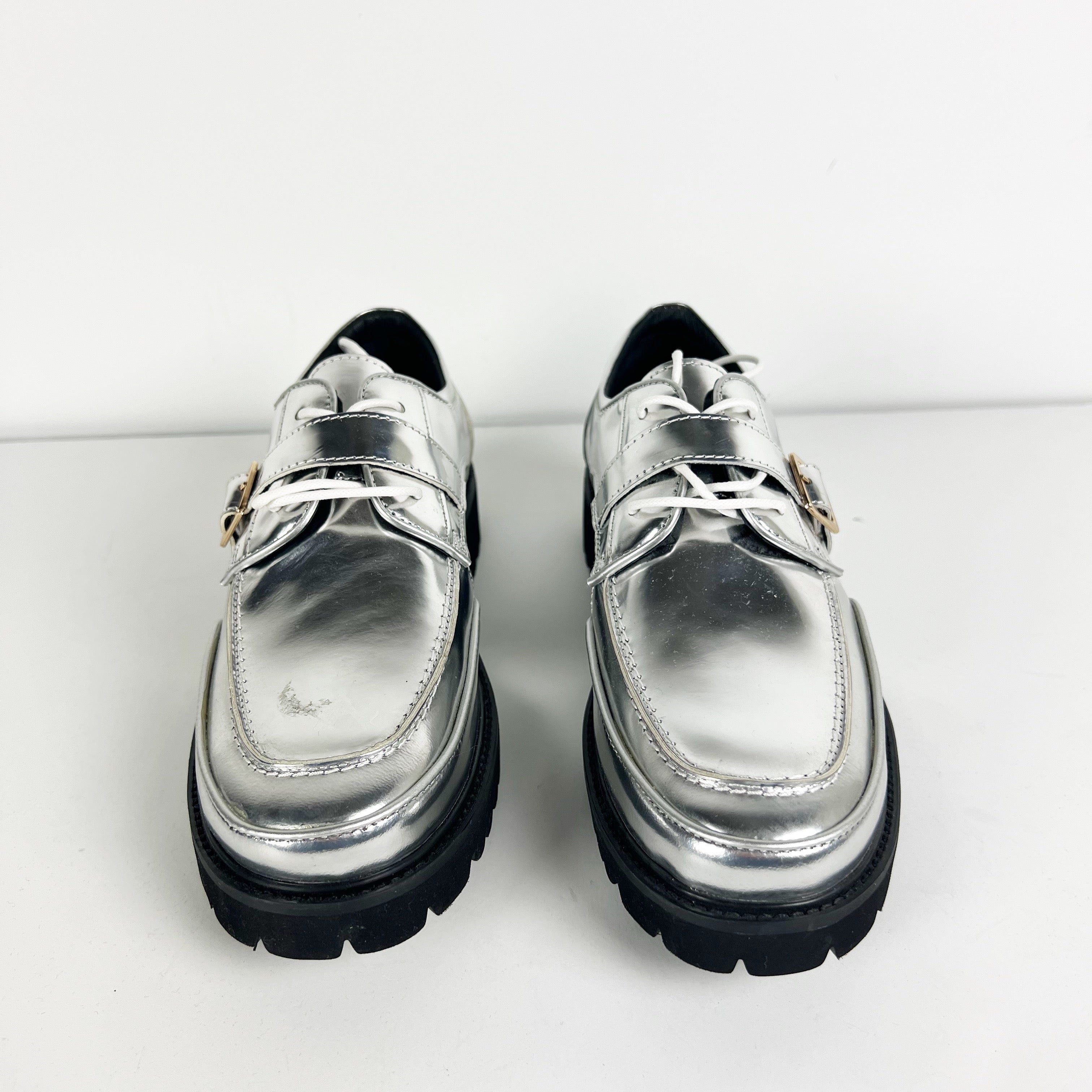 NEW Marc Nolan Women's Atlas Patent Leather Lace Up Buckle Derbys Flats Shoes 9