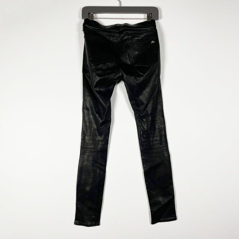 Rag &amp; Bone Nina Skinny Mid Rise Genuine Leather Casual Pants Black 25