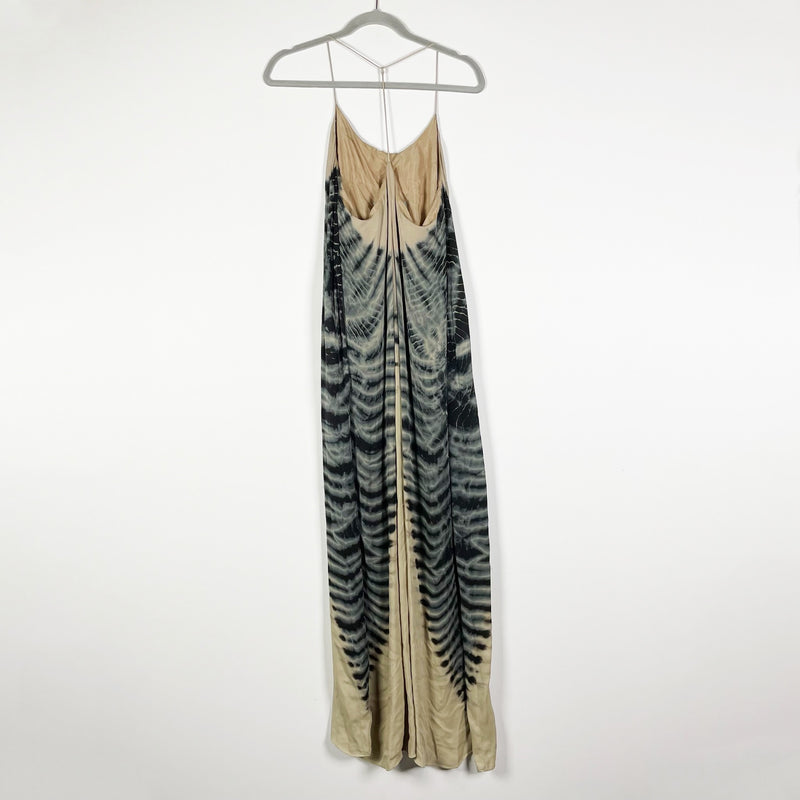 Raquel Allegra Silk Chiffon Ombre Tie Dye Print Racerback Long Maxi Dress 0