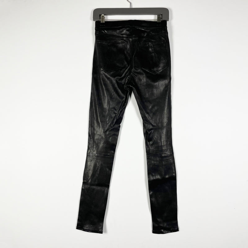 Rag &amp; Bone / Jean Genuine Leather Mid Rise Skinny Ankle Length Pants Black 25