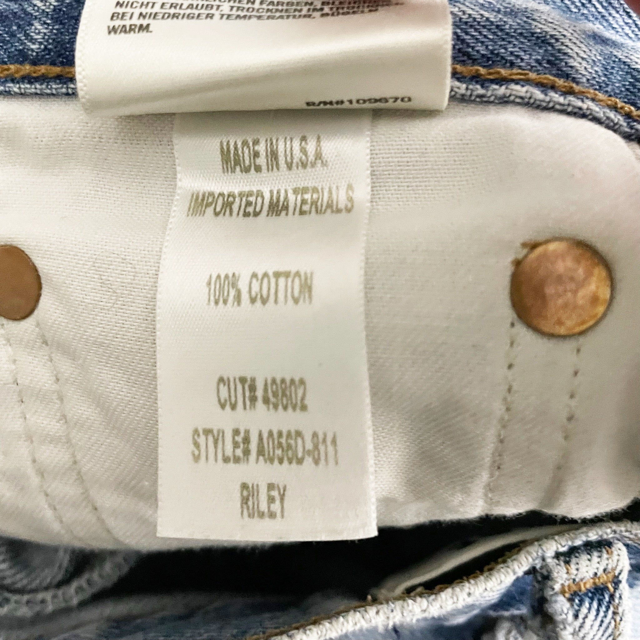 Agolde Mid Rise Cotton Straight Leg Fray Raw Edge Hem Denim Jeans Blue 24