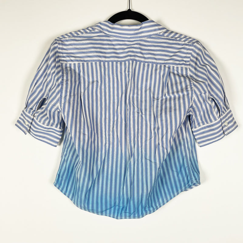 Marni Cotton Poplin Blue White Stripe Print Ombre Button Down Collared Blouse 4