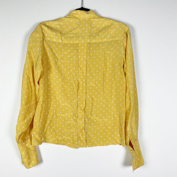 Chanel Vintage Silk Chiffon Yellow White Polka Dot Print Pattern Blouse Shirt XS