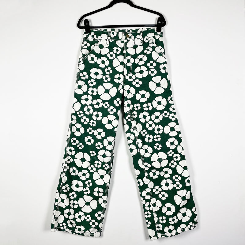 Marni X Carhartt Green White Floral Flower Print Pattern Straight Leg Trouser S