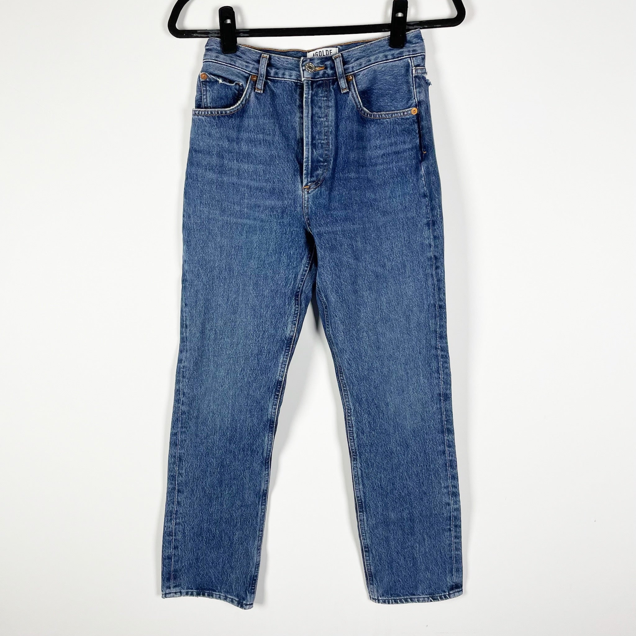 Agolde Women's Riley High Rise Cotton Straight Leg Denim Jeans Blue 24