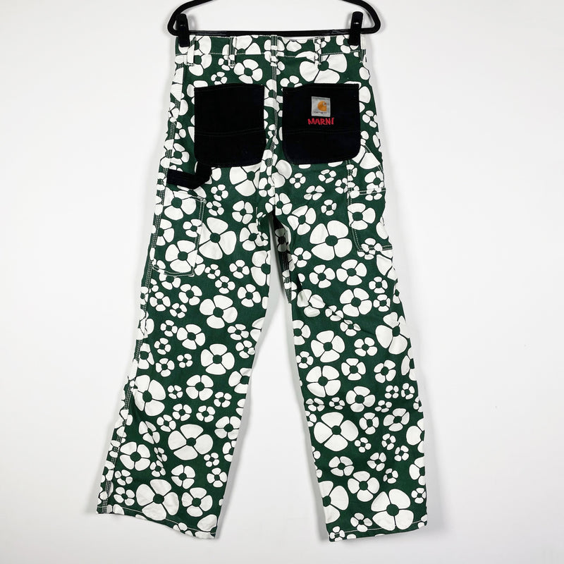 Marni X Carhartt Green White Floral Flower Print Pattern Straight Leg Trouser S