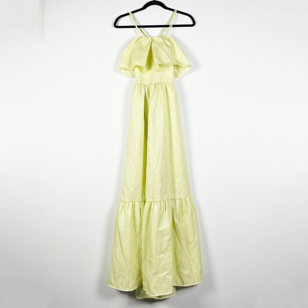 Self-Portrait Textured Leaf Floral Sleeveless Ruffle Tiered Maxi Dress Yellow 4